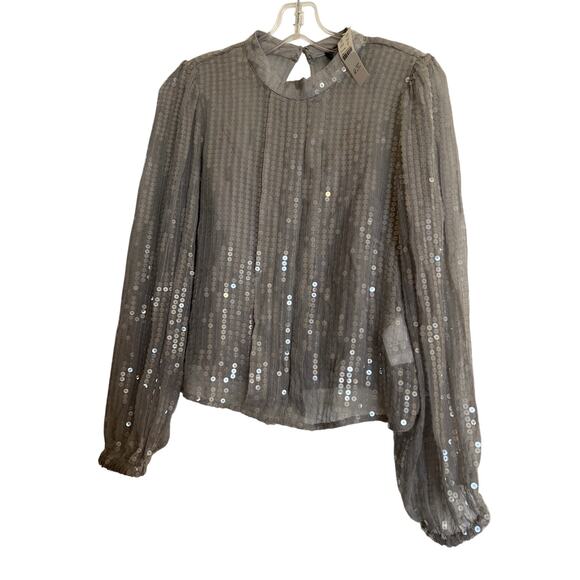 NWT J.CREW Sequin Mock Neck Top Silver Sequin Size Small Shimmering Party Top - Picture 2 of 8